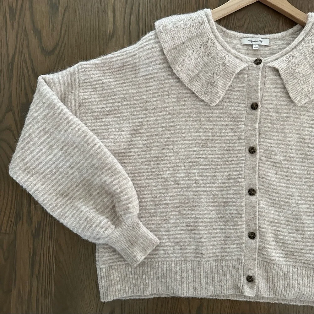 SOLD Madewell Pointelle Collar Sweater Alpaca Wool Cardigan Sweater Cream Large - Picture 5 of 8